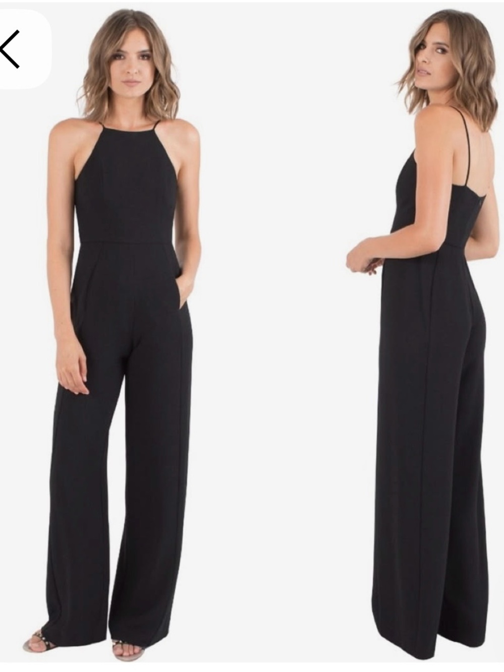 Black Halo Black Halter-Neck Wide-Leg Jumpsuit